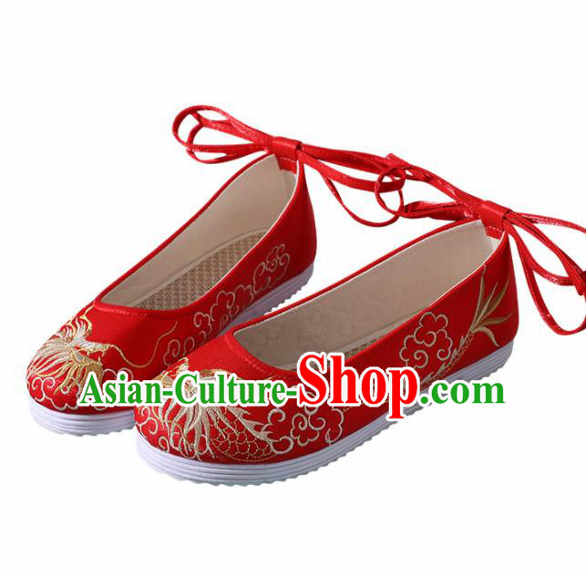 Chinese Handmade Embroidered Dragon Red Shoes Traditional Wedding Shoes Hanfu Shoes Princess Shoes for Women