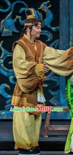 Xiao Qiao Marriage Chinese Peking Opera Khaki Clothing Stage Performance Dance Costume and Headpiece for Men