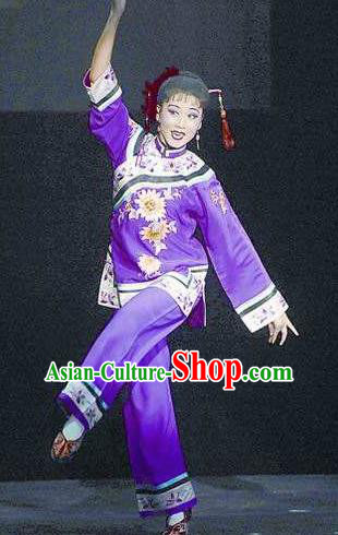 Huizhou Beauty Chinese Huangmei Opera Purple Dress Stage Performance Dance Costume and Headpiece for Women