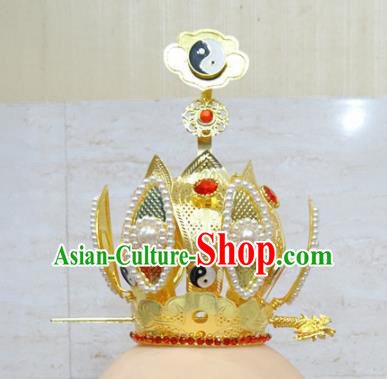 Chinese Traditional Beijing Opera Taoist Priest Lotus Hairdo Crown Ancient Prince Headwear for Adults
