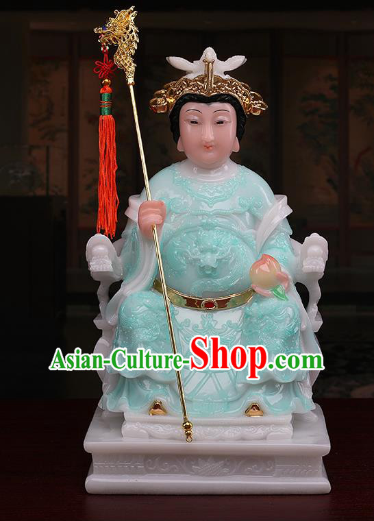 Chinese Traditional Religious Supplies Feng Shui Green Cloth Taoism Heavenly Queen Statue Decoration