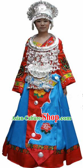 Chinese Traditional Miao Nationality Folk Dance Costume Hmong Ethnic Wedding Pleated Skirt for Women