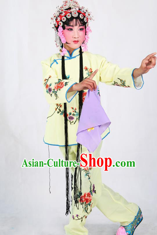 Traditional Chinese Beijing Opera Children Costume Peking Opera Maidservants Yellow Dress for Kids