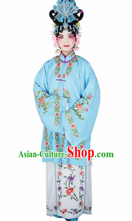 Traditional Chinese Beijing Opera Diva Costume Peking Opera Nobility Lady Blue Dress