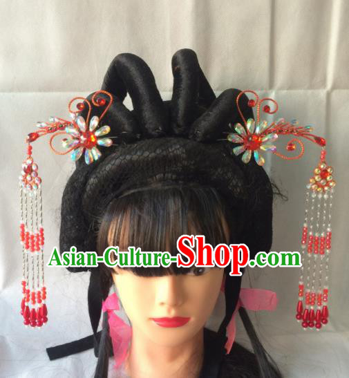 Asian Chinese Beijing Opera Hair Accessories Red Tassel Step Shake Hairpins for Women