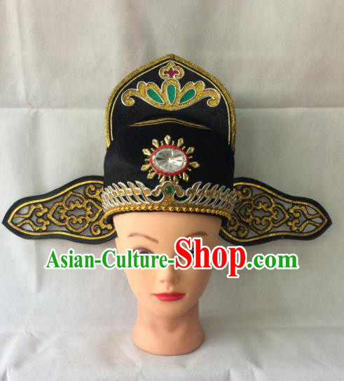 Asian Chinese Traditional Beijing Opera Headwear Ancient County Magistrate Hat for Men