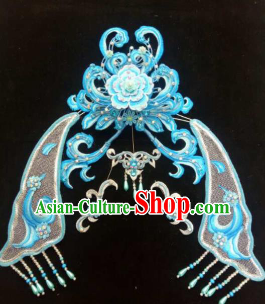 Asian Chinese Beijing Opera Hair Accessories Ancient Queen Blue Hair Coronet Hairpins for Women