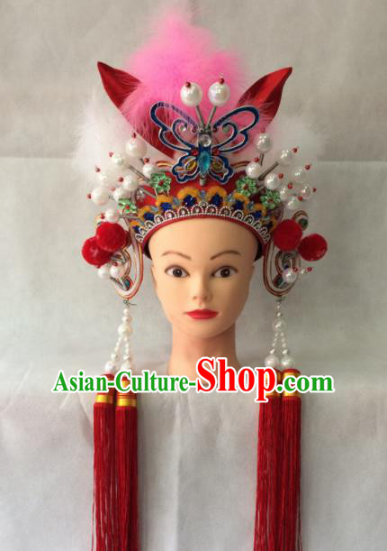 Asian Chinese Beijing Opera Hair Accessories Ancient Female Warrior Red Hat Helmet for Women