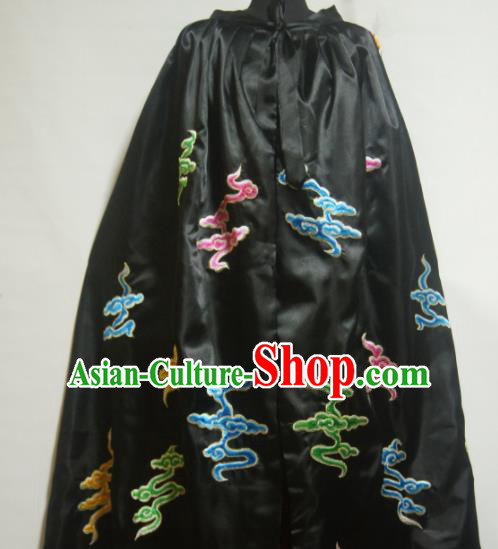 Traditional Chinese Beijing Opera Actress Costume Ancient Princess Embroidered Clouds Black Cloak for Women