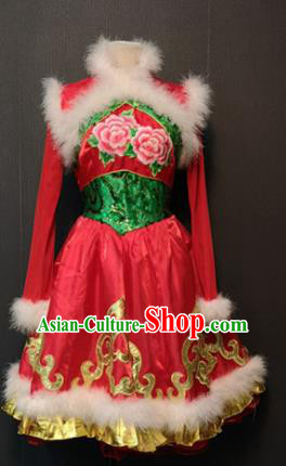 Asian Chinese Traditional Classical Dance Costume Drum Dance Red Dress for Women