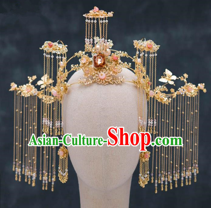 Chinese Ancient Queen Tassel Phoenix Coronet Hair Accessories Traditional Hanfu Hairpins for Women