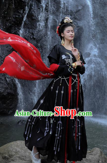 Traditional Chinese Tang Dynasty Palace Lady Replica Costumes Ancient Drama Peri Black Hanfu Dress for Women