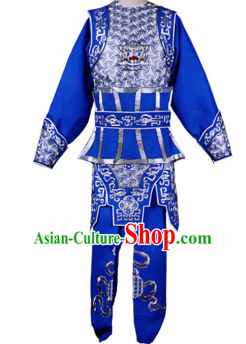 Professional Chinese Traditional Beijing Opera Takefu Costume Peking Opera Swordsmen Blue Clothing for Adults