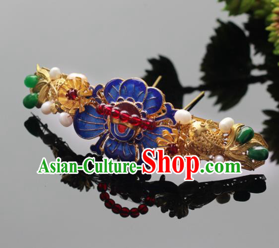 Handmade Chinese Ancient Princess Goldfish Lotus Hairpins Traditional Hair Accessories Headdress for Women