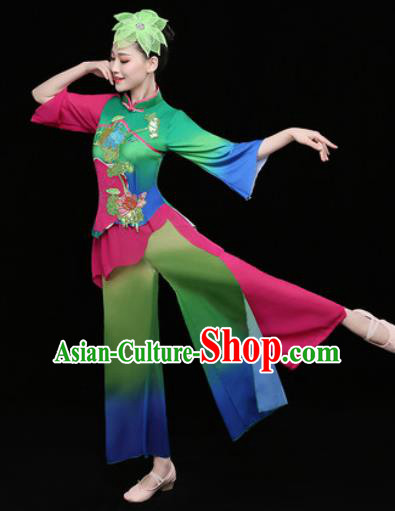 Chinese Traditional Stage Performance Fan Dance Green Clothing Folk Dance Group Yangko Dance Costume for Women