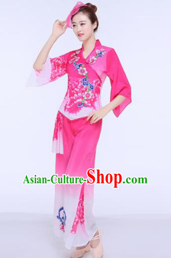 Chinese Traditional Folk Dance Group Dance Rosy Clothing Yangko Fan Dance Costume for Women