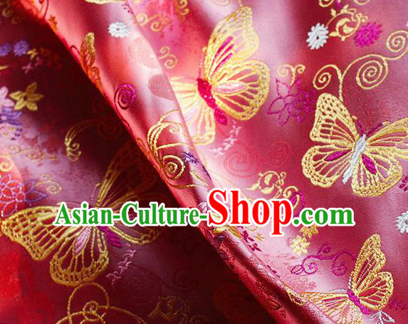 Asian Chinese Royal Butterfly Pattern Pink Brocade Fabric Traditional Silk Fabric Tang Suit Material