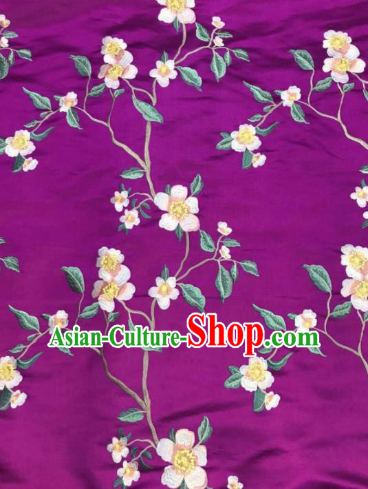 Asian Chinese Royal Embroidered Flowers Pattern Purple Brocade Fabric Traditional Cheongsam Silk Fabric Material