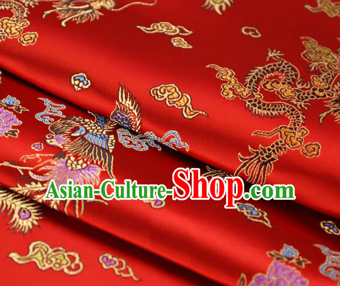 Asian Chinese Royal Phoenix Peony Pattern Red Brocade Fabric Traditional Silk Fabric Tang Suit Material