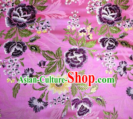 Asian Chinese Traditional Tang Suit Pink Nanjing Brocade Fabric Royal Peony Pattern Silk Fabric Material