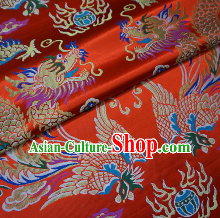 Asian Chinese Traditional Cheongsam Satin Fabric Classical Dragon Phoenix Pattern Red Brocade Tang Suit Silk Material