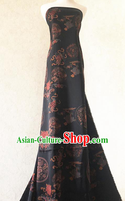 Asian Chinese Classical Design Pattern Black Watered Gauze Traditional Cheongsam Satin Fabric Tang Suit Silk Material