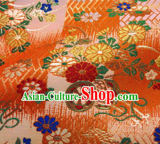 Asian Traditional Damask Classical Pattern Orange Brocade Fabric Japanese Kimono Tapestry Satin Silk Material