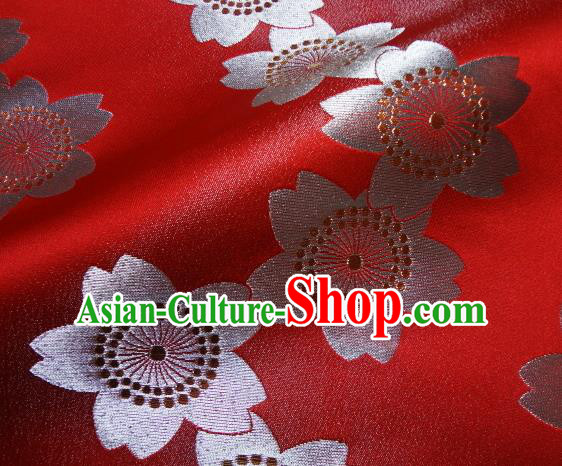 Asian Traditional Baldachin Classical Big Sakura Pattern Red Brocade Fabric Japanese Kimono Tapestry Satin Silk Material