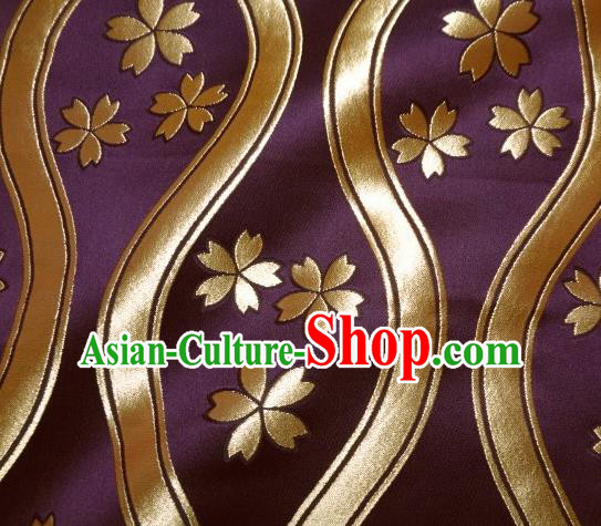 Asian Traditional Kyoto Kimono Classical Sakura Pattern Purple Damask Brocade Fabric Japanese Tapestry Satin Silk Material