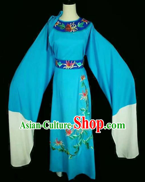 Chinese Traditional Peking Opera Niche Costume Ancient Scholar Embroidered Blue Robe for Men