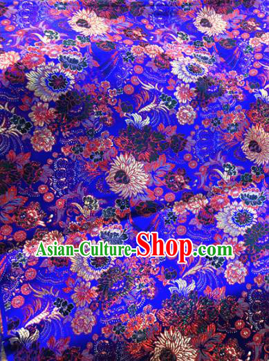 Chinese Traditional Buddhism Chrysanthemum Pattern Design Blue Brocade Silk Fabric Tibetan Robe Satin Fabric Asian Material
