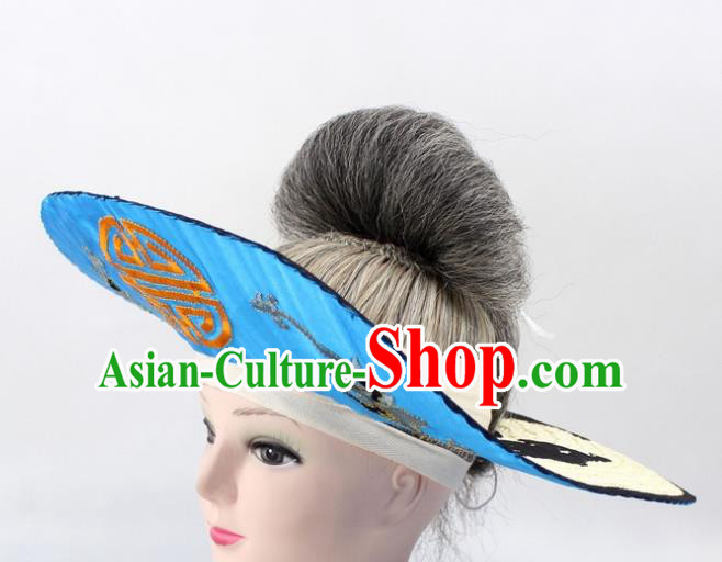 Chinese Ancient Fishermen Blue Hat Traditional Peking Opera Old Male Headwear for Men
