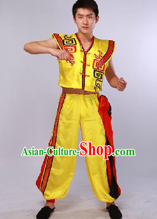 Chinese Traditional Fan Dance Costume Folk Dance Stage Performance Yellow Clothing for Men