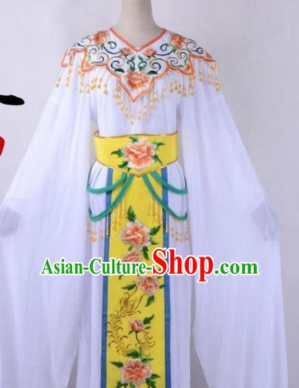 Chinese Traditional Shaoxing Opera Peri Embroidered Yellow Peony Dress Beijing Opera Hua Dan Costume for Women