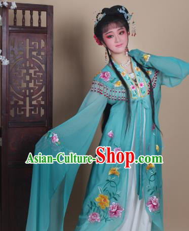 Chinese Traditional Huangmei Opera Actress Embroidered Green Dress Beijing Opera Hua Dan Costume for Women