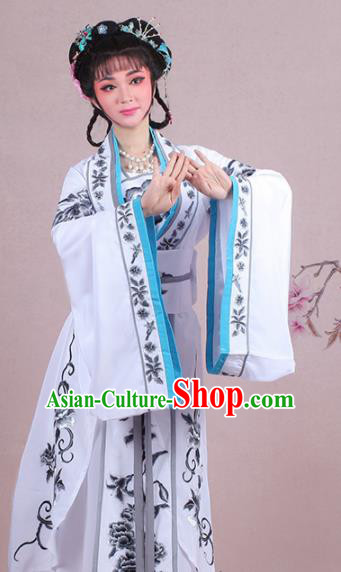 Chinese Traditional Shaoxing Opera Palace Lady Embroidered White Dress Beijing Opera Princess Costume for Women
