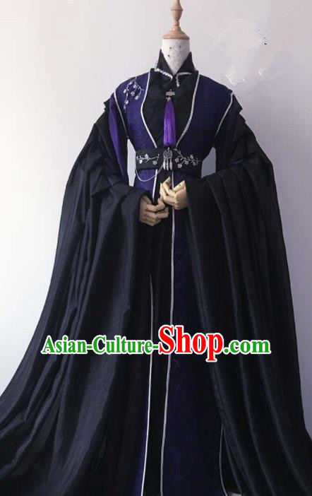 Chinese Traditional Cosplay Emperor Black Costume Ancient Swordsman Hanfu Clothing for Men
