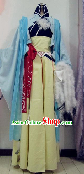 Chinese Traditional Cosplay Swordswoman Costume Ancient Kung Fu Instructor Yellow Hanfu Dress for Women
