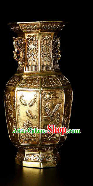 Chinese Traditional Feng Shui Items Taoism Bagua Brass Carving Crane Vase Decoration