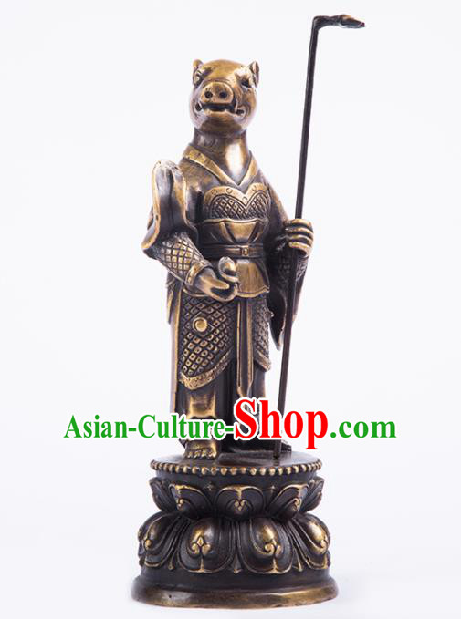 Chinese Traditional Feng Shui Items Taoism Bagua Brass Chinese Zodiac Pig Statue Decoration