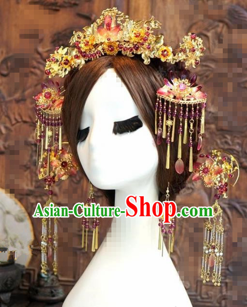 Chinese Traditional Handmade Phoenix Coronet Ancient Hairpins Hair Accessories Complete Set for Women