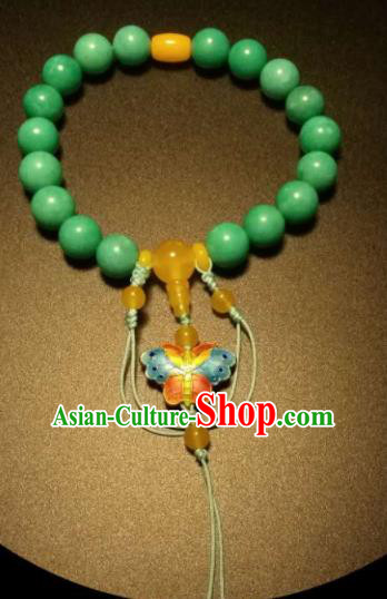 Chinese Traditional Amazonite Beads Bracelet Handmade Hanfu Blueing Butterfly Bangles for Women
