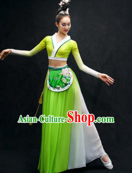 Chinese Classical Dance Fan Dance Costume Traditional Umbrella Dance Green Dress for Women