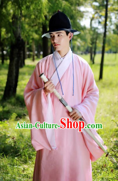 Traditional Chinese Ming Dynasty Historical Costume Ancient Taoist Priest Pink Robe for Men
