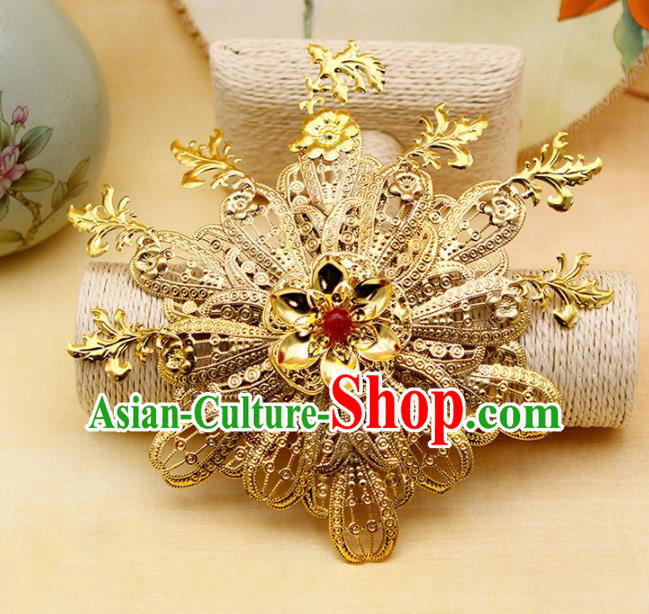 Traditional Chinese Handmade Hairpins Golden Hair Claw Ancient Qing Dynasty Princess Hair Accessories for Women