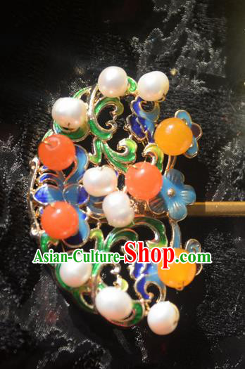 Traditional Chinese Handmade Queen Cloisonne Pearls Hairpins Ancient Imperial Empress Hair Accessories for Women