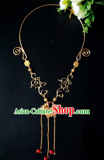Chinese Handmade Hanfu Golden Tassel Necklace Traditional Ancient Princess Necklet Jewelry Accessories for Women