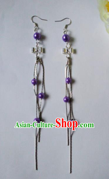 Handmade Chinese Classical Purple Beads Ear Accessories Ancient Princess Hanfu Earrings for Women