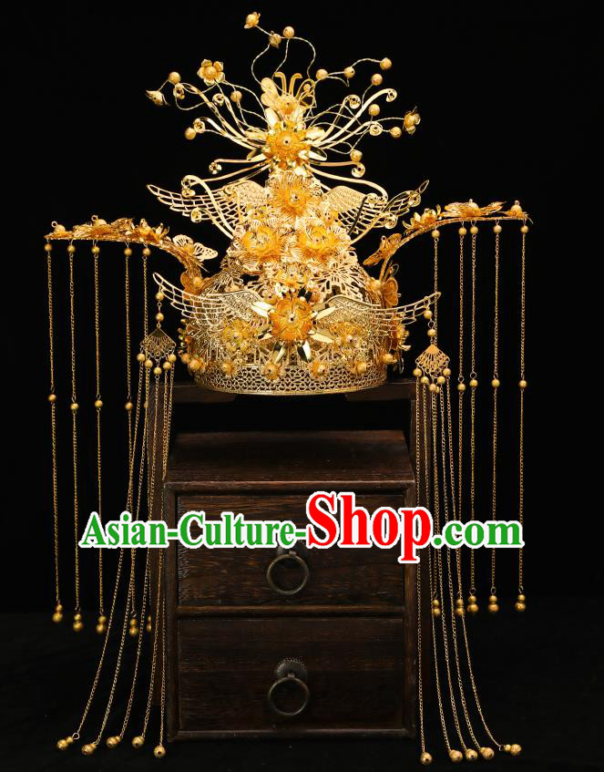 Handmade Chinese Wedding Tassel Phoenix Coronet Hairpins Ancient Traditional Hanfu Hair Accessories for Women