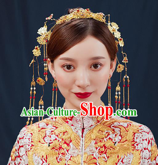 Handmade Chinese Wedding Golden Hair Clasp Tassel Hairpins Ancient Traditional Hanfu Hair Accessories for Women